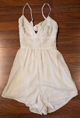 Y2K Garage Womens S White Lace Romper Babydoll Tie Back Boho Festival